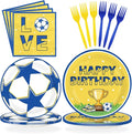 96Pcs Soccer Birthday Party Supplies Blue Yellow Football Plates and Napkins Blue Gold Soccer Star Champion Tableware Set for Football Fan Birthday Baby Shower Sport Party Supplies Serves 24