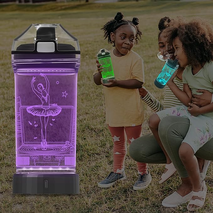 YuanDian Light Up Kids Water Bottle with 3D LED Light- 14 OZ Tritan BPA Free Eco-Friendly - 7 Color Light Cool Drinking Cups Gift for School Kids Girl Child (Ballet)