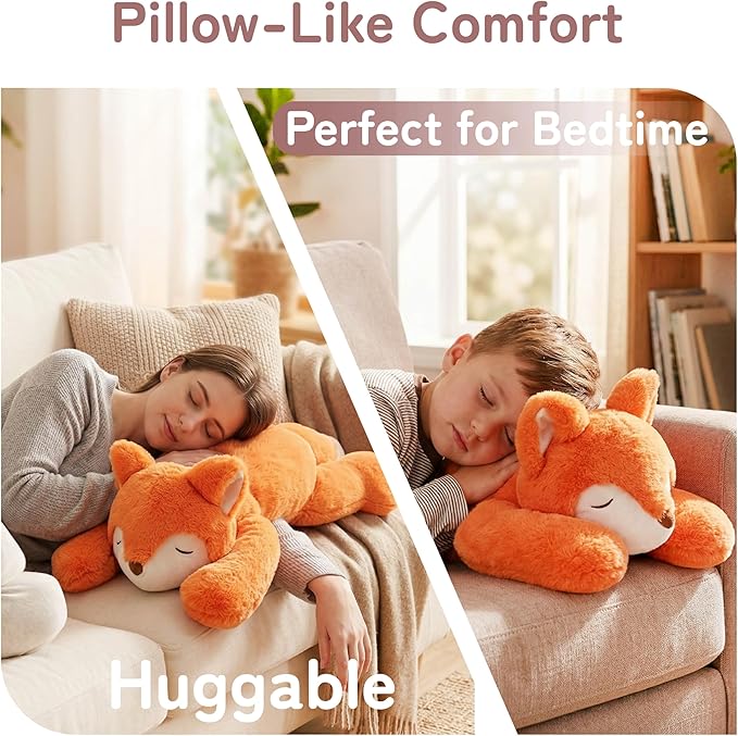 Niuniu Daddy Fox Weighted Stuffed Animals for Kids & Adults, 24" | 5lb Large Weighted Plushies Pillow for Sleeping and Calming, Cute Lying Plush Toy Huggable Gift for Everyday Comfort