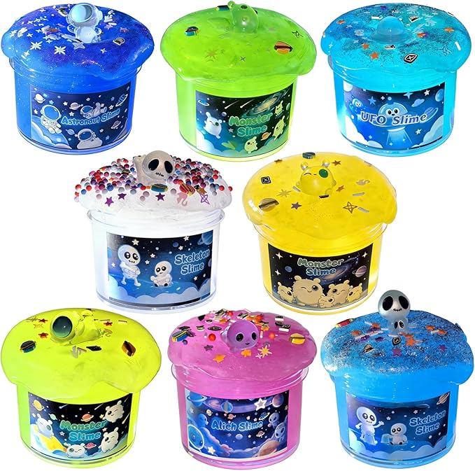 8 Packs Galaxy Glow-in-The-Dark Space Slime Kit, Non Sticky, Super Soft Sludge Toy, Birthday Gifts, Party Favors Gifts for Kids