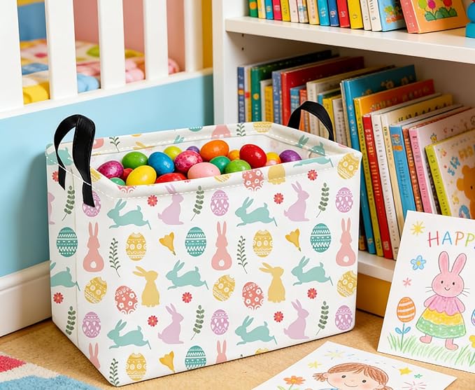 Essme Rectangular Easter Baskets,Kids Storage Basket with Handles for Easter Room Decor, Boys Box,Cute Storage Bin.