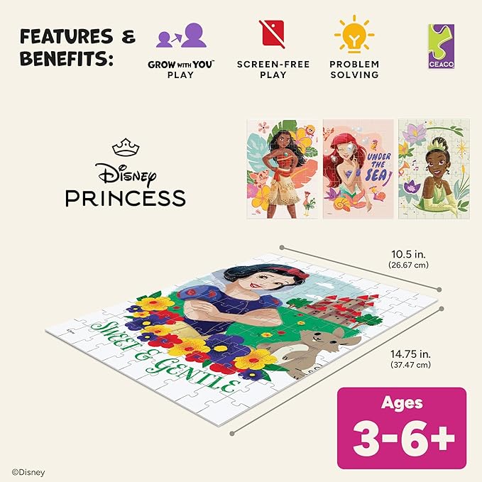 Ceaco - 4 X 1 Kids Multipack - Disney - Princess - Multi-Piece Jigsaw Puzzle for Families -Challenging Puzzle Perfect for Game Nights - Finished Size is 26.75 x 19.75