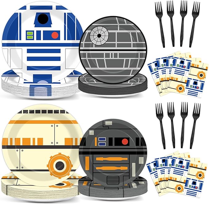 96 Pcs Galaxy War Party Paper Plates and Napkins Galaxy Movie Star Party Decorations Outer Space Disposable Dessert Plates Space Tableware Set Serves 24 Boys Girls Kids Baby Shower Birthday Supplies