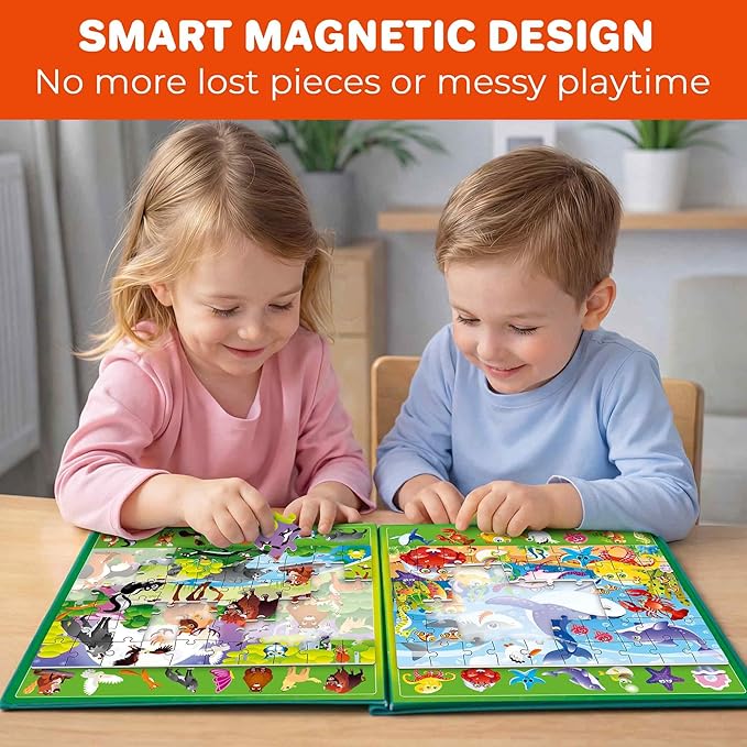 QUOKKA Magnetic Puzzles for Toddlers 3-5 – Search & Find 2 Pack, 60 Pieces Each – Travel Friendly Board with Hidden Objects, Ocean and Forest Scenes – Educational Puzzle Gift for 3 Year Olds