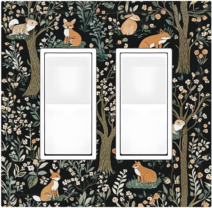 Decorative Outlet Covers Fairy Forest Animals Fox Squirrel Flower 2 Gang Double Gfci Rocker Electrical Wall Panels Light Switch Cover Plate For Bed Room Farmhouse Decor