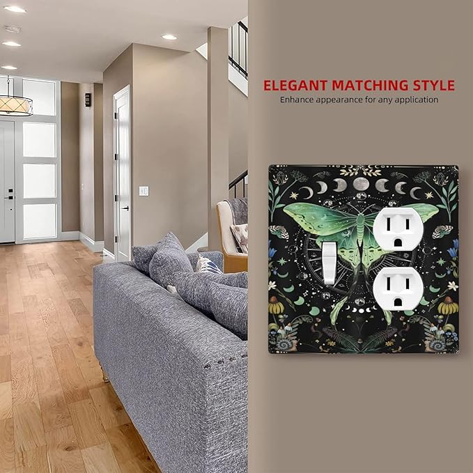 Moon Phase Butterfly Wildflower Plant Mysterious Night Moonlit Wallplates 1 Toggle 1 Duplex Switch Plate Electrical GFCI Faceplate Decorative Light Switch Covers for Bedroom Living Room Decor