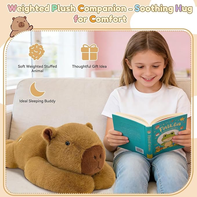 QUIRAI Capybara Plush 24" 3.3 lb Weighted Stuffed Animals, Capybara Stuffed Animal Soft Plush Pillow for Kids & Adults, Birthday & Graduation Gifts