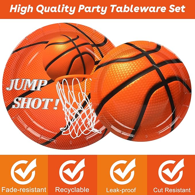 100PCS Basketball Paper Plates and Napkins Basketball Birthday Party Supplies Disposable Party Plates Napkins Forks Tableware Set for Boys Kids Birthday Party Decorations Serves 25