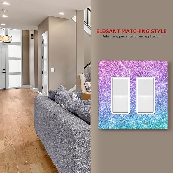 Pink Blue Mermaid Double Gang Rocker Decorative Light Switch Cover, 2-Gang Wall Plate Outlet Cover
