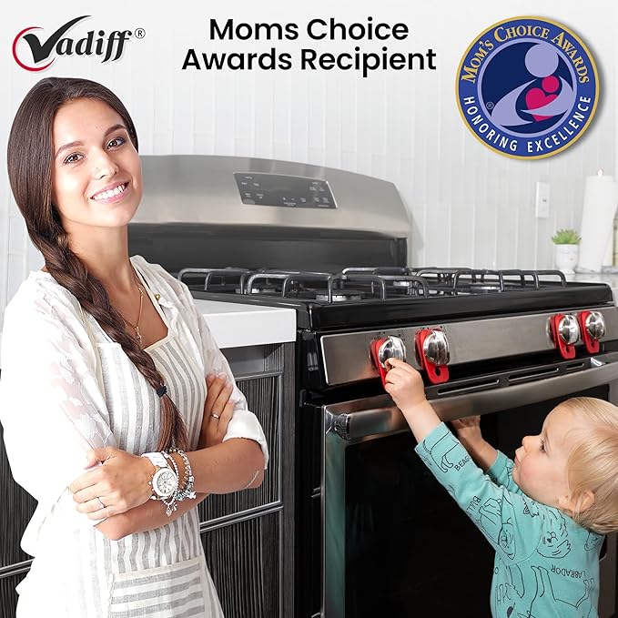2025-26 Mom's Choice Winner- Gas Stove Knob Locks - Blue Silicone Stove Knob Safety Covers for Toddlers, Pets - Child Proof Universal Size Knobs - Baby Proofing Protectors for Electric Stoves- 5Pcs