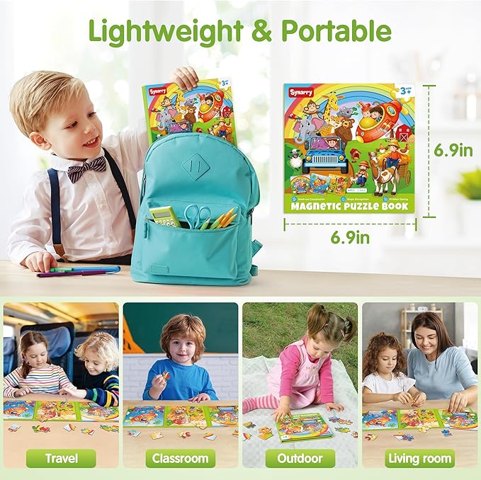 SYNARRY Magnetic Puzzles for Kids Ages 3-5, 20 Pieces Toddler Animal Puzzles for Kids Ages 4-6, Easter Basket Stuffers Gifts for Kids, Car Airplane Road Trip Activities Magnet Games Toy for Boys Girls