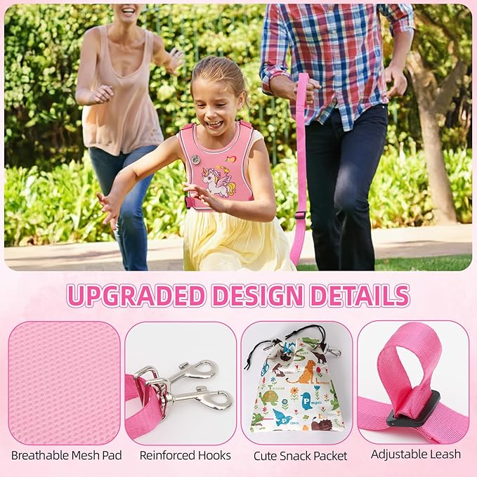 Safety Walking Harness with Leash for Autism Special Needs ADHD/ASD Girls Ages 6-12, Elopement Harness with Light Reflector and Grab Handle for Big Kids, Adjustable Tether Leash with Autism Awareness