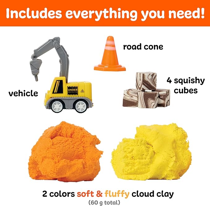 Creativity for Kids Sensory Minis Construction Kit | Cloud Clay Sensory Toy with Excavator for Kids | Spring Crafts that are Mess-Free, Screen-Free Travel Toy (Ages 3+)