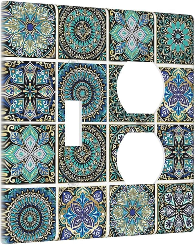 Wallplates Mandala Decorative Rustic Vintage Turquoise Pattern 1 Toggle 1 Duplex Switch Plate Electrical GFCI Faceplate Decorative Light Switch Covers for Bedroom Bathroom Decor