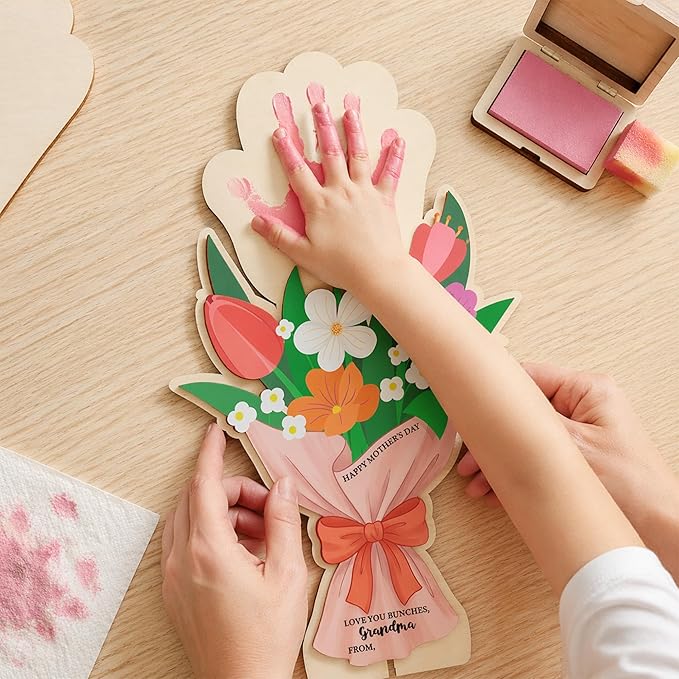 HYPERI DIY Mothers Day Crafts for Kids Handprint Art, Handprints Wooden Rose Flower Bouquet, Mothers Day Gifts for Mom from Kids, for Grandma from Grandkids, Mothers Day Keepsake Craft (Grandma)