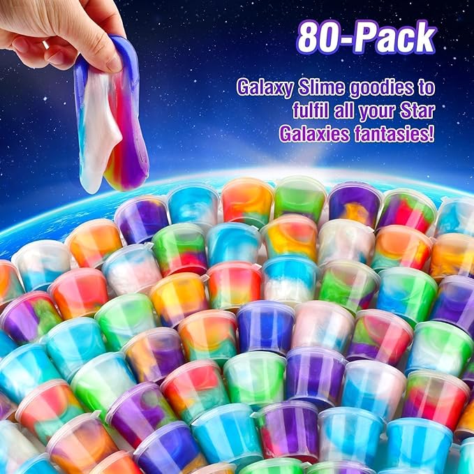 80 Pack Slime Party Favors Kit, Mini Galaxy Bulk Slime Stretchy Stress Relief for Kids 8-12, Soft Putty Toy, Girls and Boys Classroom Reward, Birthday, Goodie Bag Stuffers
