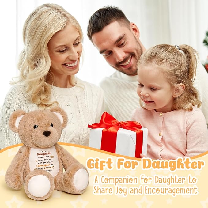 To My Daughter Teddy Bear Plush Toy, Daughter Gifts from Mom Dad, Soft Stuffed Animal with Positive Affirmation Message, Valentines Mothers Day Birthday Graduation Gifts for Women Daughter Kids 15"