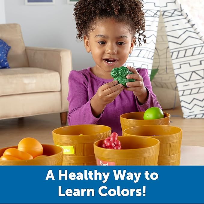 Learning Resources Farmer's Market Color Sorting Set - Play Food for Kids, Toddler Stacking Toys, Grocery and Kitchen Play Toys , Montessori, Fine Motor Skills , Gifts for Boys And Girls