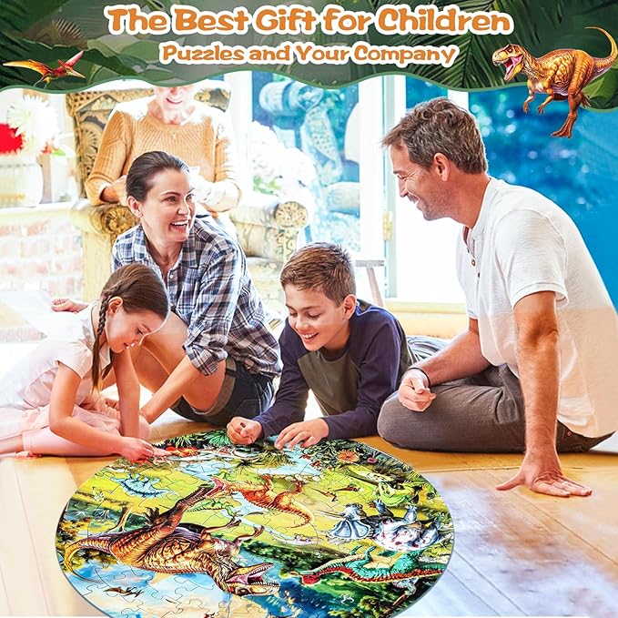 Glow-in-The-Dark Dinosaur Floor Puzzles for Kids Ages 4-6, Kids Jigsaw Puzzles Ages 6-8, 70PCS Large Round Dino Educational Puzzle Toys for 3 4 5 6 7 8 Years Old Children, Easter Gifts for Kids