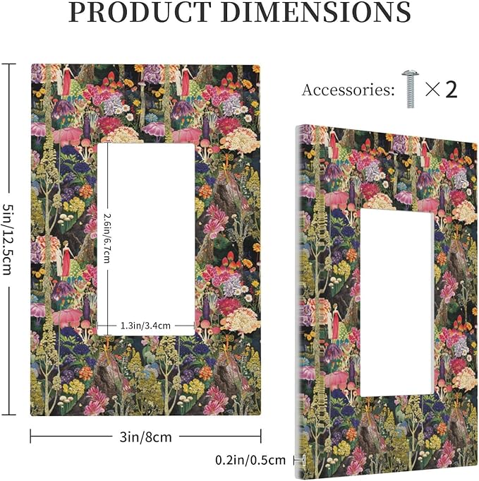 Dreamy Tropical Rainforest Colorful Mushroom Wildflower Decorative Outlet Covers 1 Gang Single Rocker Light Switch Cover Plate Wall Plates GFCI Faceplate for Farmhouse Kids Room Decor