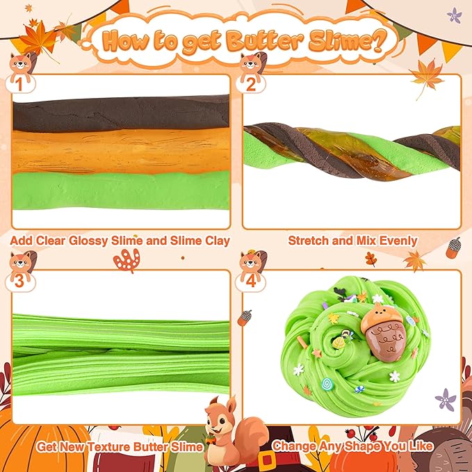 Squirrel Orange Slime Kit, Clear Slime Bucket with Clay, 10 Packs of Add-ins, Slimes Party Favors for Kids, Sensory Toys Experience DIY Slimes Kit, Birthday Easter Hallowmas Gift for Girls & Boys