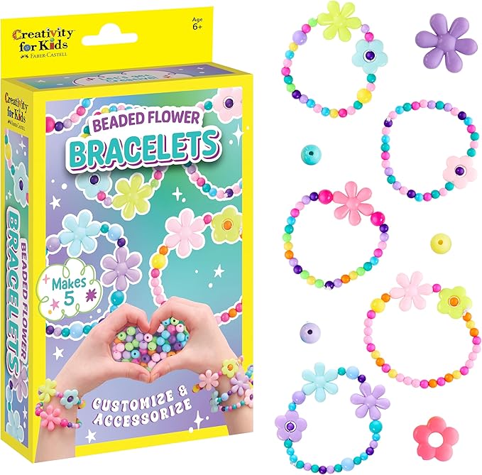 Creativity for Kids Beaded Flower Bracelet Making Kit | DIY Jewelry Craft Kit for Girls | Create 5 Colorful Beaded Bracelets to Wear, Share & Gift | Spring Crafts & Gifts for Mom (Ages 6+)