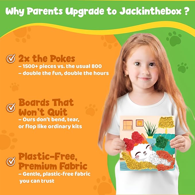 jackinthebox Poke Poke Art – Pets Theme, Mess-Free Fabric Art and Craft, Flower Pressing Kits, Gift for Kids, Gifts for Girls and Boys Ages 4 5 6 7 8
