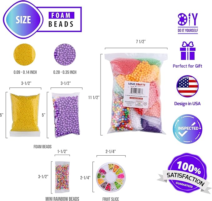 Slime Foam Beads Floam Balls – 18 Pack Microfoam Beads Kit 0.1-0.14 and 0.28-0.35 inch Colors Rainbow Fruit Beads Craft Add ins Homemade DIY Kids Ingredients Flome Styrofoam Supplies Big