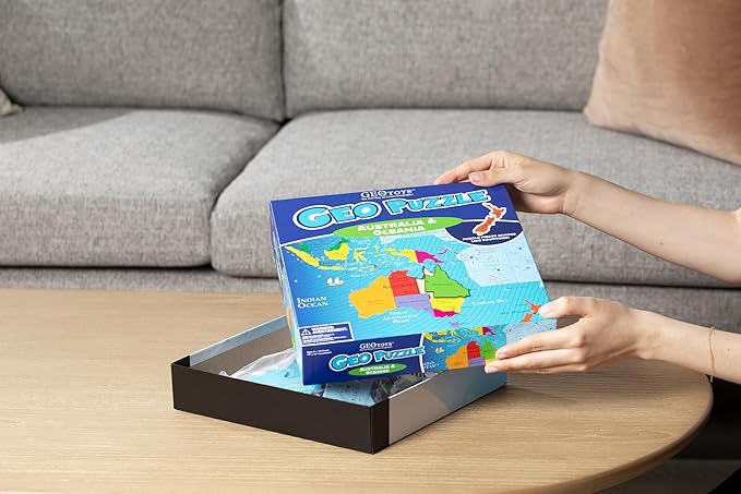 GeoToys GeoPuzzle, Australia & Oceania Jigsaw Puzzles, 50 Pc Geography Game & Map Puzzle, Educational Games & Kids Learning Activities, Puzzle Gifts for Children Ages 6-9, Fun Learning Toys for Kids