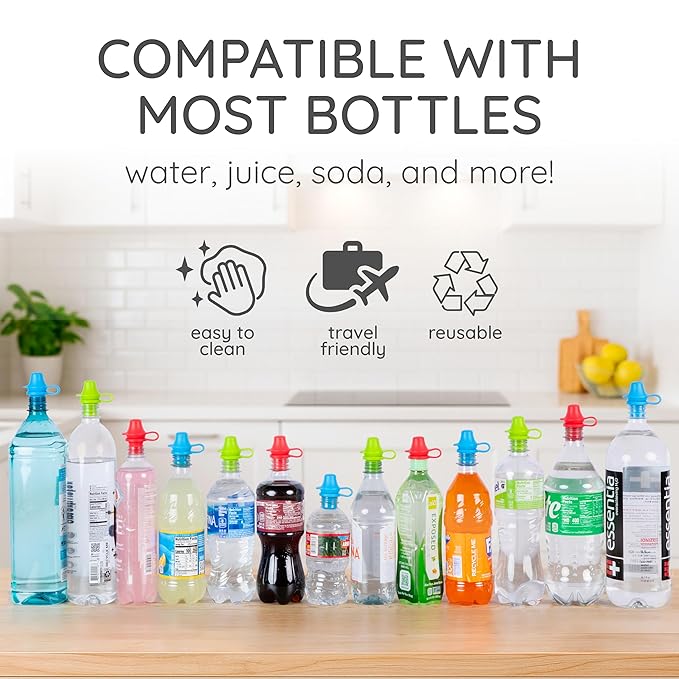 Kiddikap Original Water Bottle Topper for Toddlers – 100% Silicone Sippy Top Spout with Protective Cap makes the Bottle Top a Spill Proof Lid for Kids and Adults - 2 Pack - Original