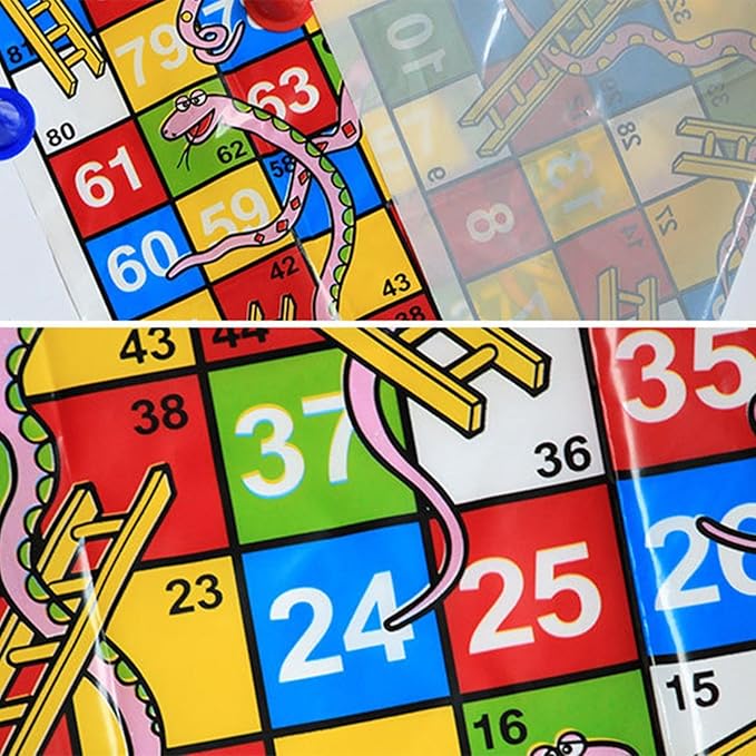 Snake Game | Mini Snakes and Ladders Board Game Set | Portable Folding Chess Toy Compact for Travel Family Parties Adults