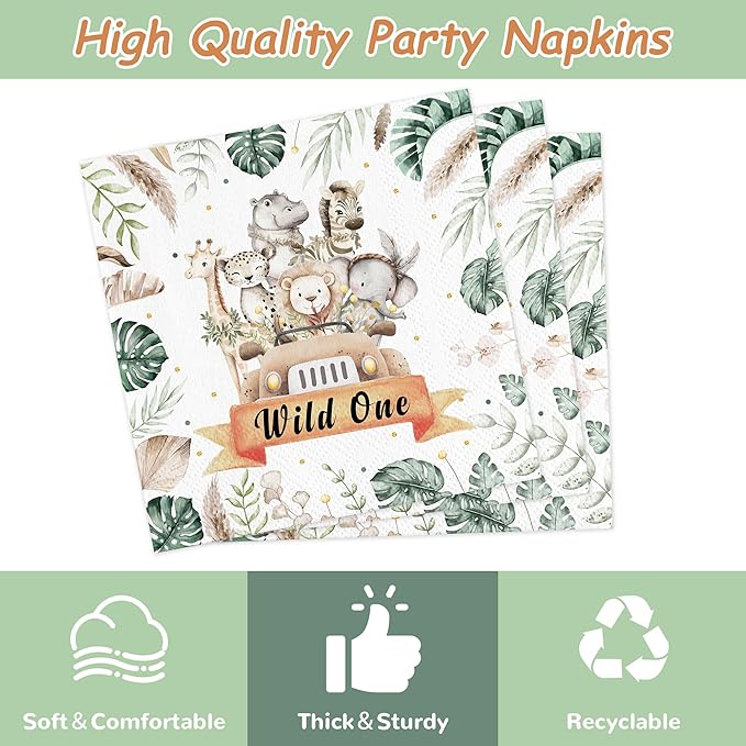 168PCS Wild One Party Supplies for Boys Girls Kids Jungle Animals Party Decorations Forest Themed Plates and Napkins Cups Forks Knives and Straw Tableware for Birthday Serve 24 Guests