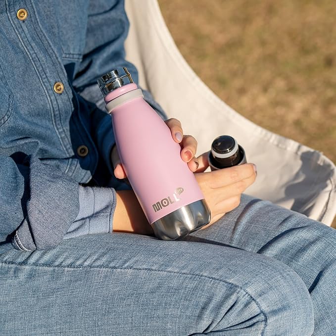 Small Water Bottle for Kids-12 oz Stainless Steel Insulated Water Bottle for Back to School-Double Wall Vacuum Travel Flask for Girls, Leak Proof & BPA Free (Purple Pink)