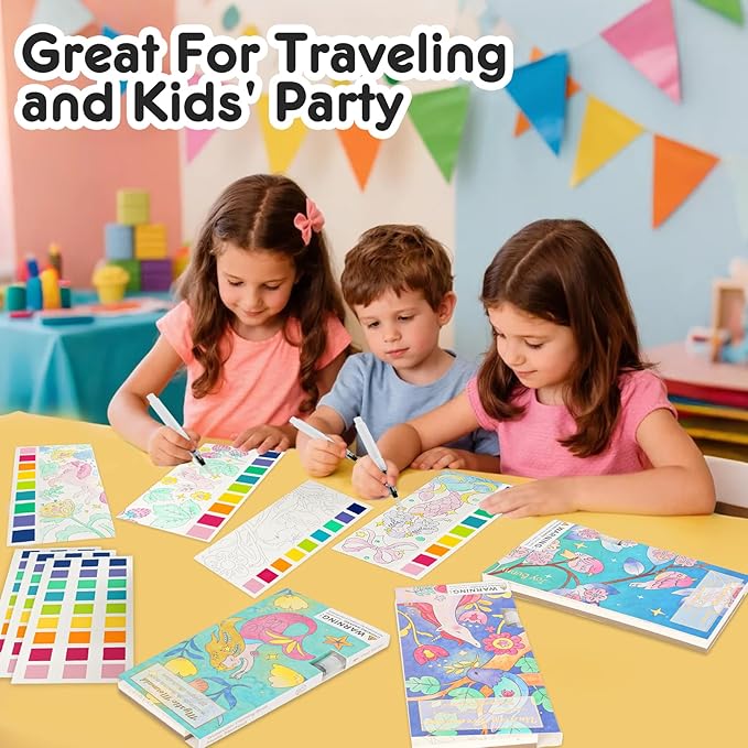 3pack Watercolor Painting Coloring Books, Paint with Water Arts & Crafts Kit for Kids, Pocket Watercolor Paint Bookmarks, Class Activities Art Supplies Party Favors Birthday Gift for Boys and Girls