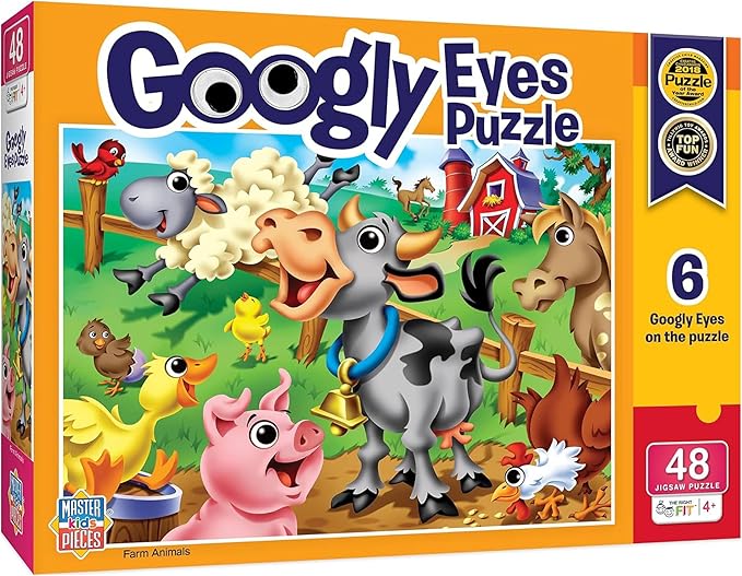 MasterPieces – 48 Piece Jigsaw Puzzle for Kids 4+ Years, Farm Animals with Googly Eyes, Educational and Fun Game, Gift Idea for Children, 19" x 14
