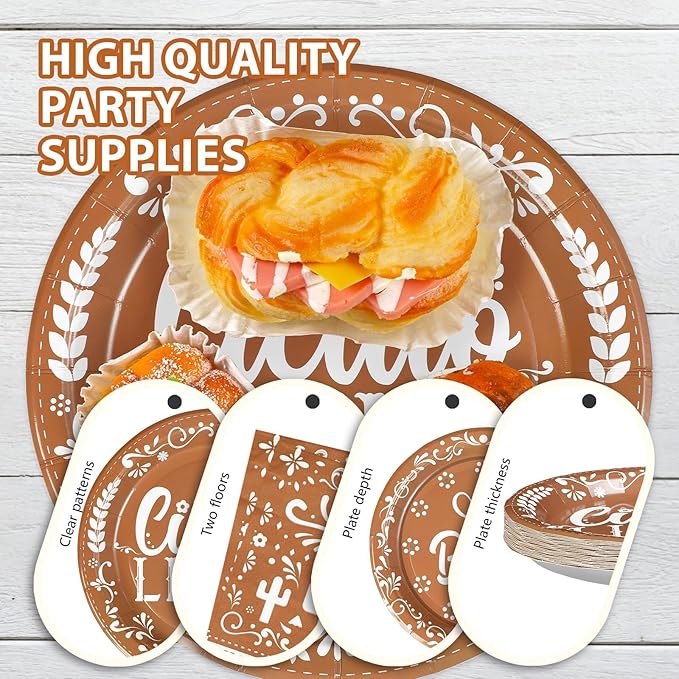 Grencian 96 Pcs Cielito Lindo Baby Shower Decorations Brown Mexican Theme Plates and Napkins Tableware Sets Cielito Lindo Decorations for Cinco de Mayo Boys Girls Baby Shower Party Serves 24