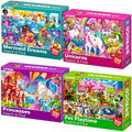 QUOKKA 100 Piece Puzzles for Kids Ages 4-6 – 4 Jigsaw Puzzles for Kids Ages 6-8 – Search and Find Unicorn Princess Mermaid Toys for Children 8-10 yo – Educational Game Gift for Boys & Girls