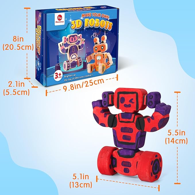 Mocoosy Wooden Robot Painting Art and Craft Kit for Kids Ages 3-5, Build & Decorate Your Own Robots with Paint & Stickers, Wood Robot STEM Game Montessoi Educational Toy Gift for Boys Girls 4-8 Years