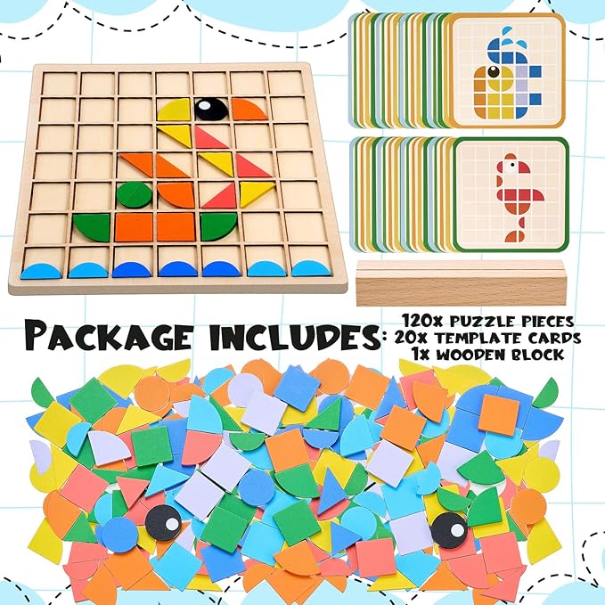 Soulchen 130 Pcs Wooden Matching Puzzle Blocks, Dementia Activities for Seniors, Elderly, Alzheimers Patients, Cognitive Therapy Puzzle, Brain Occupational Gift, Senior Care Gift, Nursing Home