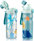PIQUEBAR Kids insulated Water Bottle 17oz & Sport Water Bottle 24oz Set, Stainless Steel Metal Vacuum Water Bottles, Leakproof Tritan Sport Water Bottles for School Boys Girls,Blue Sea