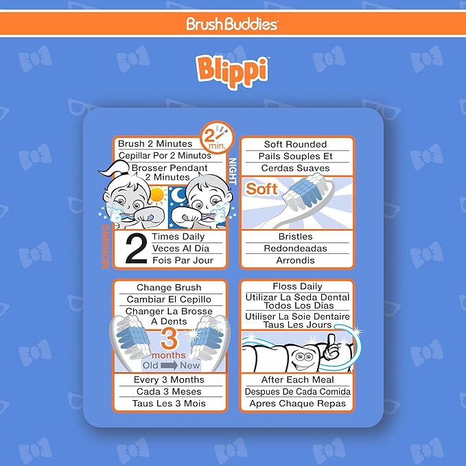 Brush Buddies Blippi Kids Toothbrush Set of 6 Pack Soft Bristle Toothbrushes for Toddlers Ages 2+, Extra Gentle Bristles, Small Head, Easy Grip Handle, Fun Blippi Characters, Kids Oral Care