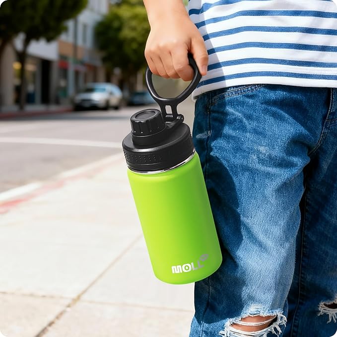 12 oz Water Bottle for Kids Stainless Steel Vacuum Insulated Wide Mouth Sports Water Bottle-Small Metal Water Flask for Girls Boys, BPA-Free(Apple Green)