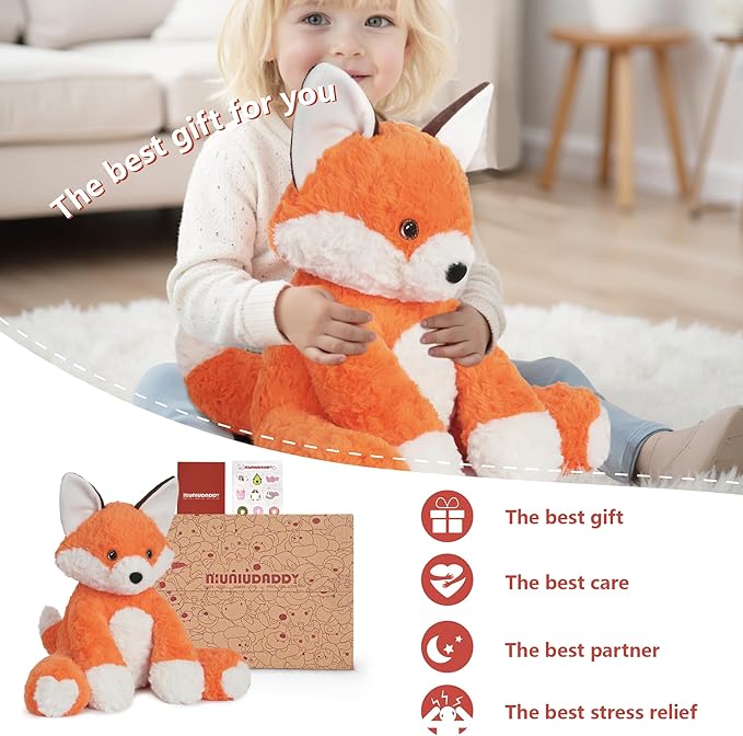 Niuniu Daddy 14" | 3.5 Pound Weighted Fox Plush Stuffed Animal, Heavy Stuffed Red Fox Plush Toys for Kids Adults, Weighted Beads for Stuffed Animals Body Pillow for Birthday Christmas Holiday