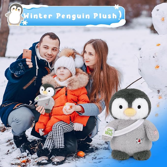 Get Well Soon Penguin Plush, Cute Light up Penguin Stuffed Animal, Soft Bandage Cuddly LED Nightlight Plush Toy, Birthday Toys Great Gift for Kids Girls Boys -No Battery(8 Inch)