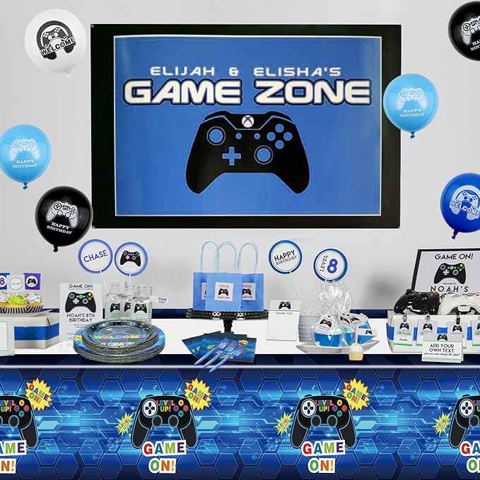 Video Game Party Supplies Serve 20-81Pcs Plates Napkins Tablecloth Forks Set for Boys Gaming Controller Party Decorations