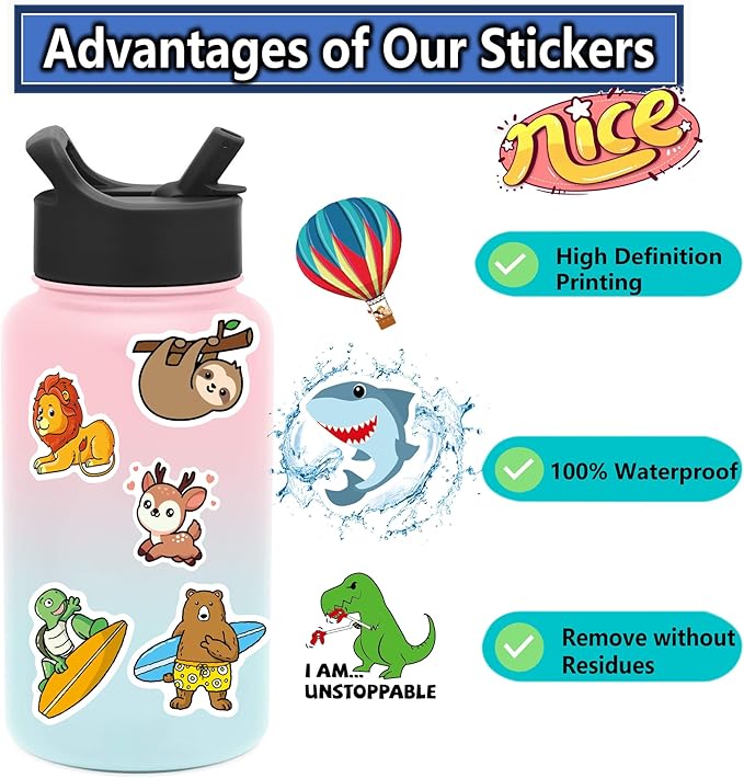 Stickers for Water Bottles, 400PCS Water Bottle Stickers for Kids, Waterproof Vinyl Stickers, Cute Stickers Pack