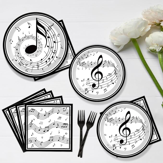 200Pcs Musical Note Plates Napkins Music Notes Themed Party Tableware Set Baby Shower Dinnerware Disposable Music Dessert Plates for Concert Birthday Party Baby Shower Decor Supplies Serve 50
