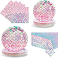Mermaid Birthday Party Supplies-Mermaid theme Birthday Decorations,Ocean Party Supplies Disposable Dinnerware for Girls Baby Shower Serves 25 Guests with Paper Plates,Napkins,Tablecloth