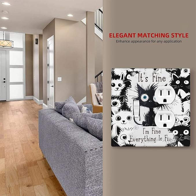 Funny Black Cat Inspirational Quotes Patterns Wallplates 1 Toggle 1 Duplex Switch Plate Electrical GFCI Faceplate Decorative Light Switch Covers for Kids Room Nursery Decor