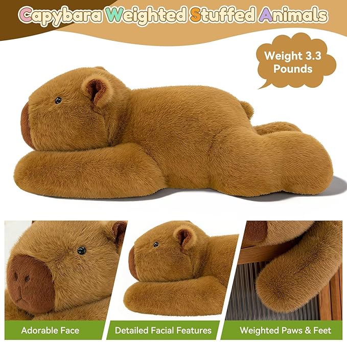 QUIRAI Capybara Plush 24" 3.3 lb Weighted Stuffed Animals, Capybara Stuffed Animal Soft Plush Pillow for Kids & Adults, Birthday & Graduation Gifts